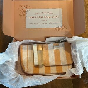 Dae Striped Travel Pouch & Roller Duo - Cream and Mustard